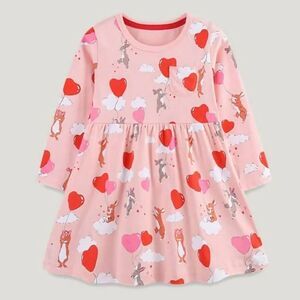 Mini Boden Bunny Heart Balloon Print Dress Sz 6-7
